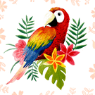 Perroquet color&eacute; et fleurs exotiques d'&eacute;t&eacute;